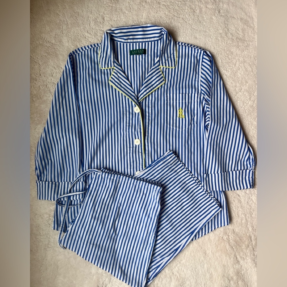 Lauren Ralph Lauren Blue Striped Cotton Pajama Set